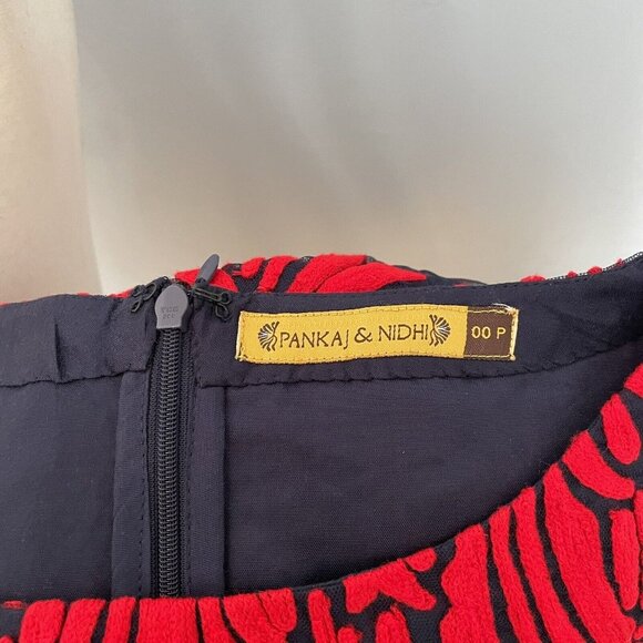 Anthropologie Pankaj & Nidhi Spice Tree Embroidered Sheath Dress Navy Red - Picture 8 of 12